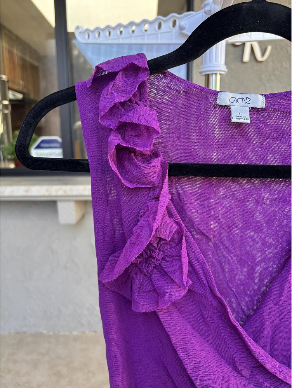 Cache Purple Sleeveless Ruffle Detail Top Size Small - Picture 4 of 4